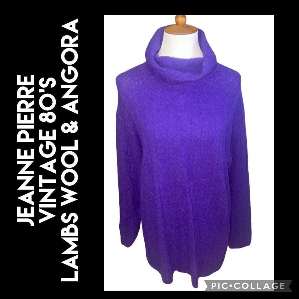 Jeanne Pierre Purple  Long Sleeve Turtleneck Wool & Angora Cable Knit Sweater Si